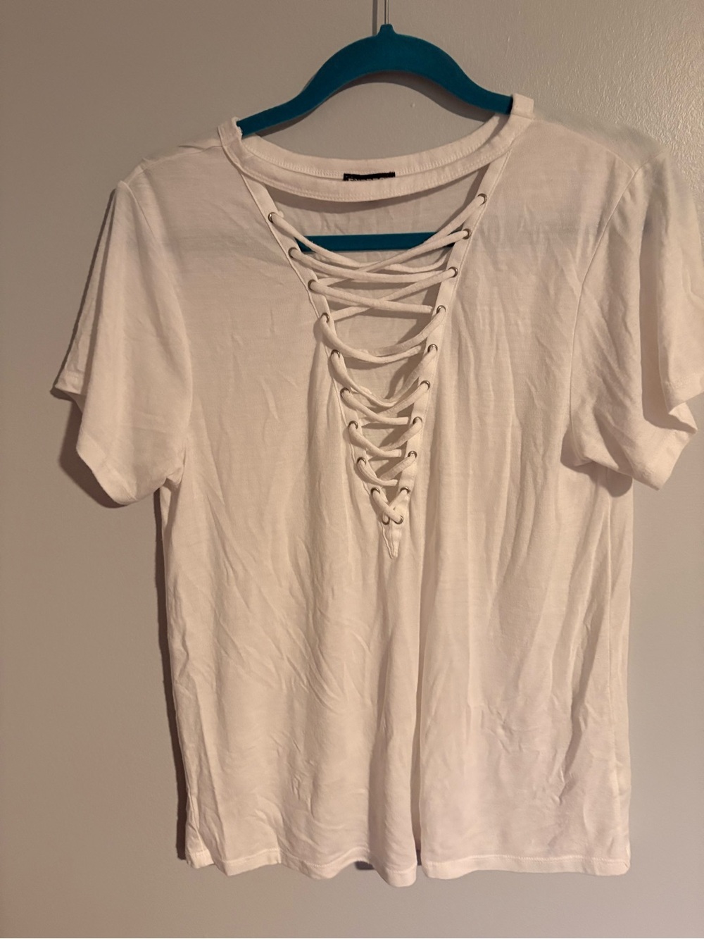 Express White Lace-Up V-Neck Short Sleeve Tee
